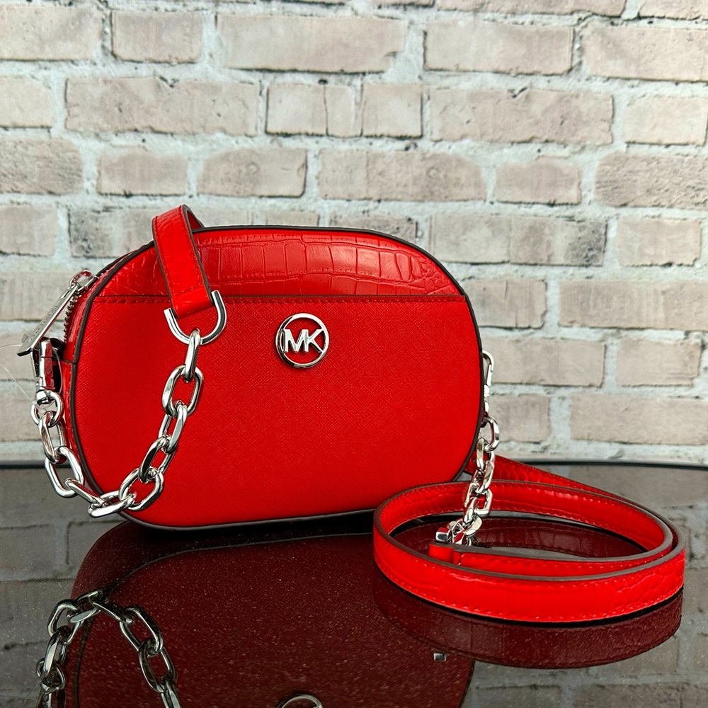 MICHAEL KORS JET SET GLAM LEATHER SMALL OVAL CROSSBODY SHOULDER BAG PURSE $448